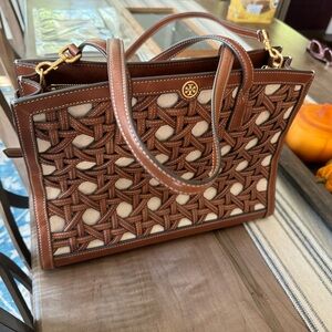 Tory Burch Walker Basket Weave Tote / Satchel 14.5” x 10.5”